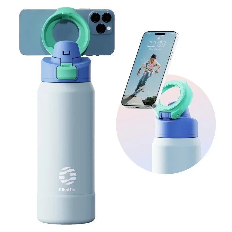 710/950ML Stainless Steel Sports Water Bottle with Magnetic Phone Holder Bouncing Cover Insulation Cup Magnetic Thermos