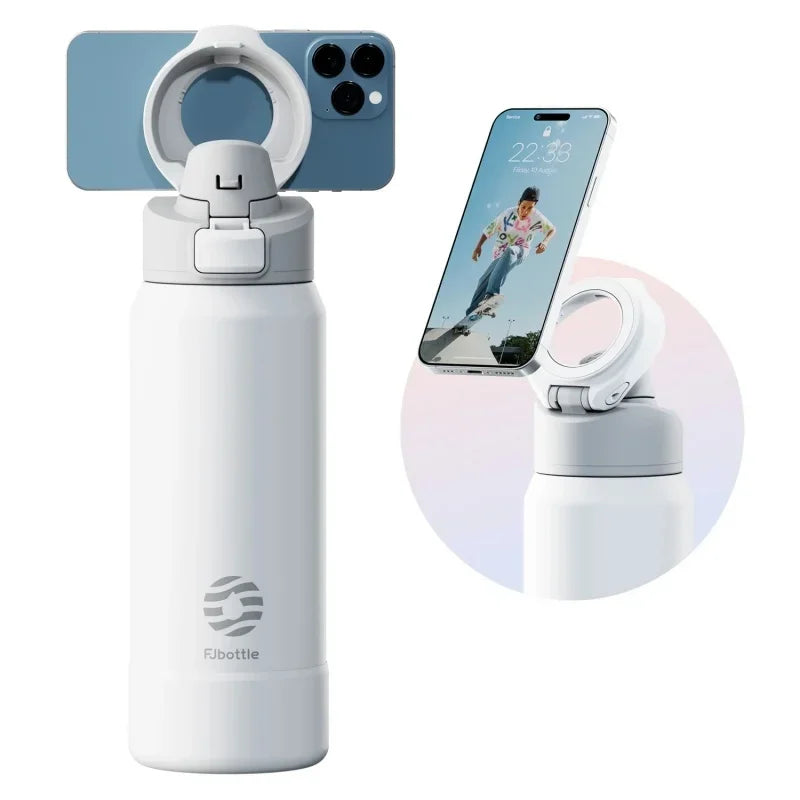 710/950ML Stainless Steel Sports Water Bottle with Magnetic Phone Holder Bouncing Cover Insulation Cup Magnetic Thermos