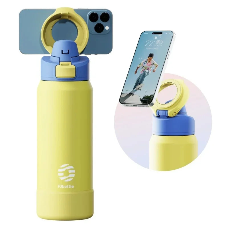 710/950ML Stainless Steel Sports Water Bottle with Magnetic Phone Holder Bouncing Cover Insulation Cup Magnetic Thermos