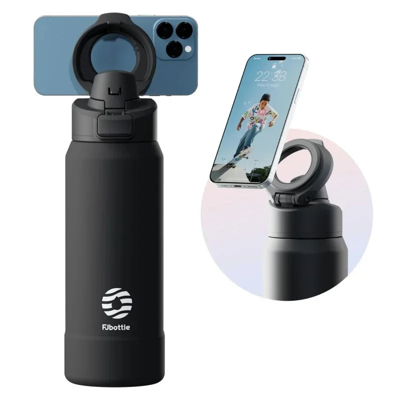 710/950ML Stainless Steel Sports Water Bottle with Magnetic Phone Holder Bouncing Cover Insulation Cup Magnetic Thermos