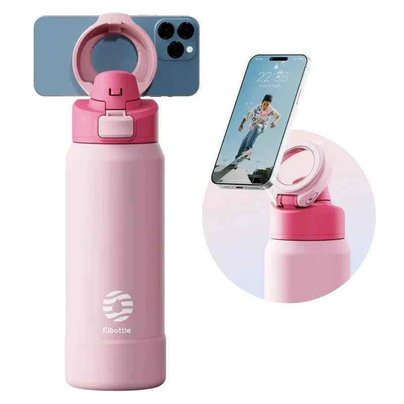 710/950ML Stainless Steel Sports Water Bottle with Magnetic Phone Holder Bouncing Cover Insulation Cup Magnetic Thermos