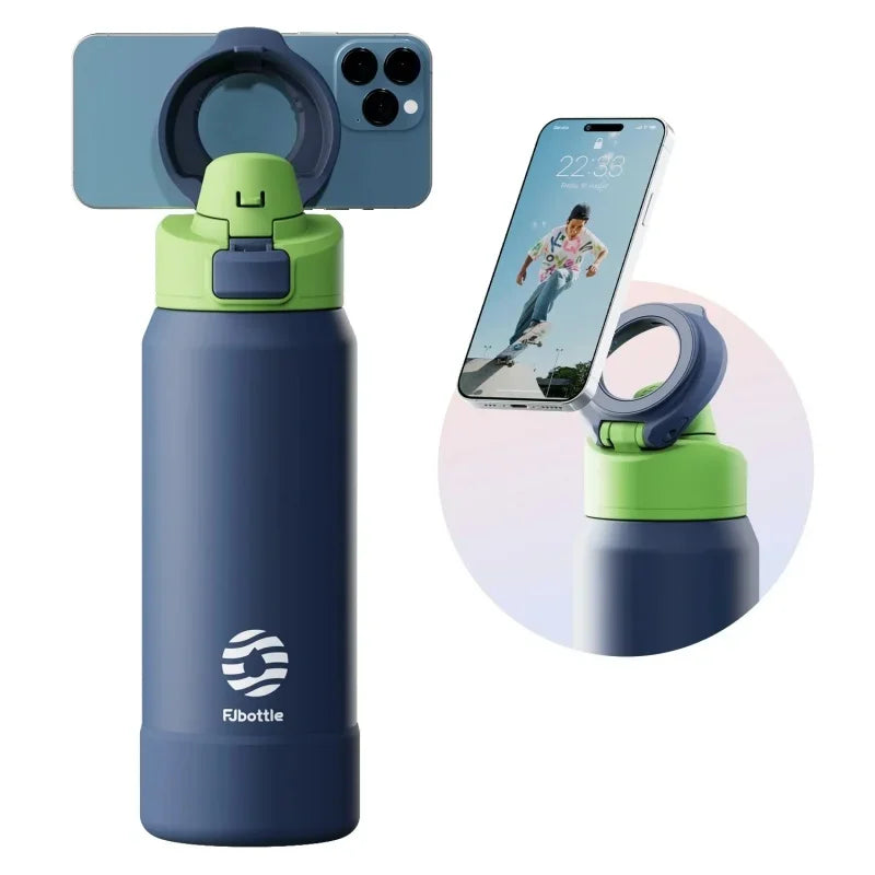 710/950ML Stainless Steel Sports Water Bottle with Magnetic Phone Holder Bouncing Cover Insulation Cup Magnetic Thermos